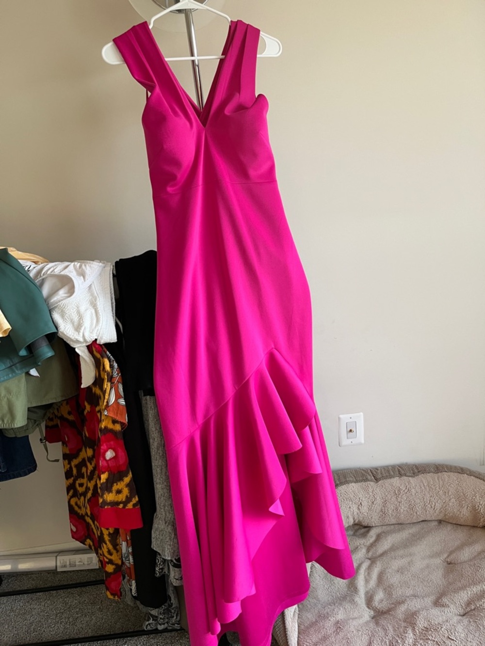 Eliza J Fuchsia V-Neck High-Low Ruffle Dress